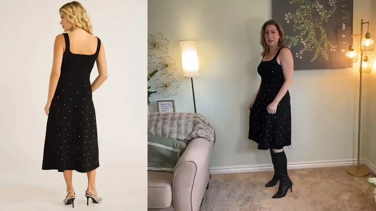 Pearl-beaded fit-and-flare dress