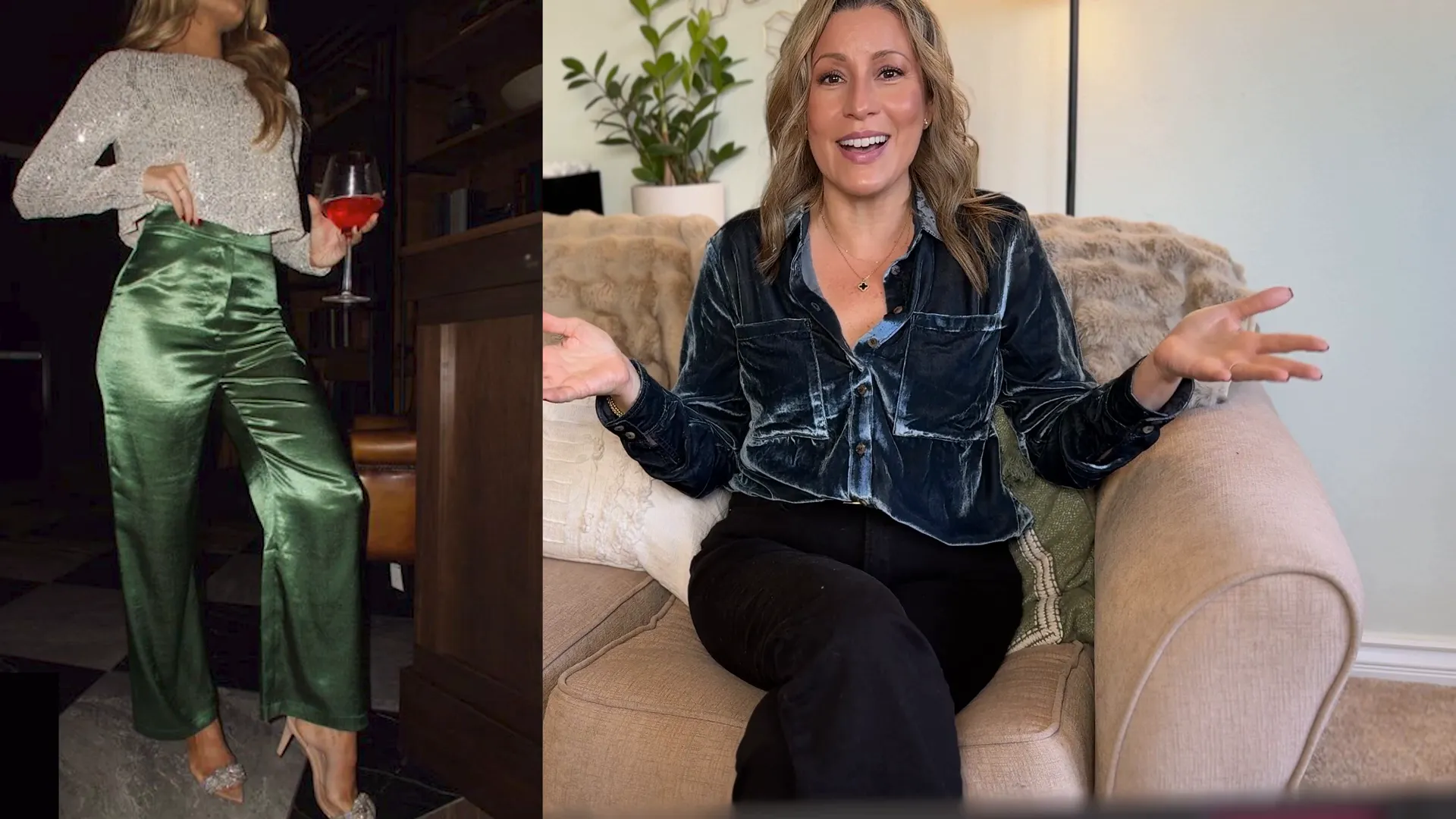 Display of various trouser styles suitable for holiday wear