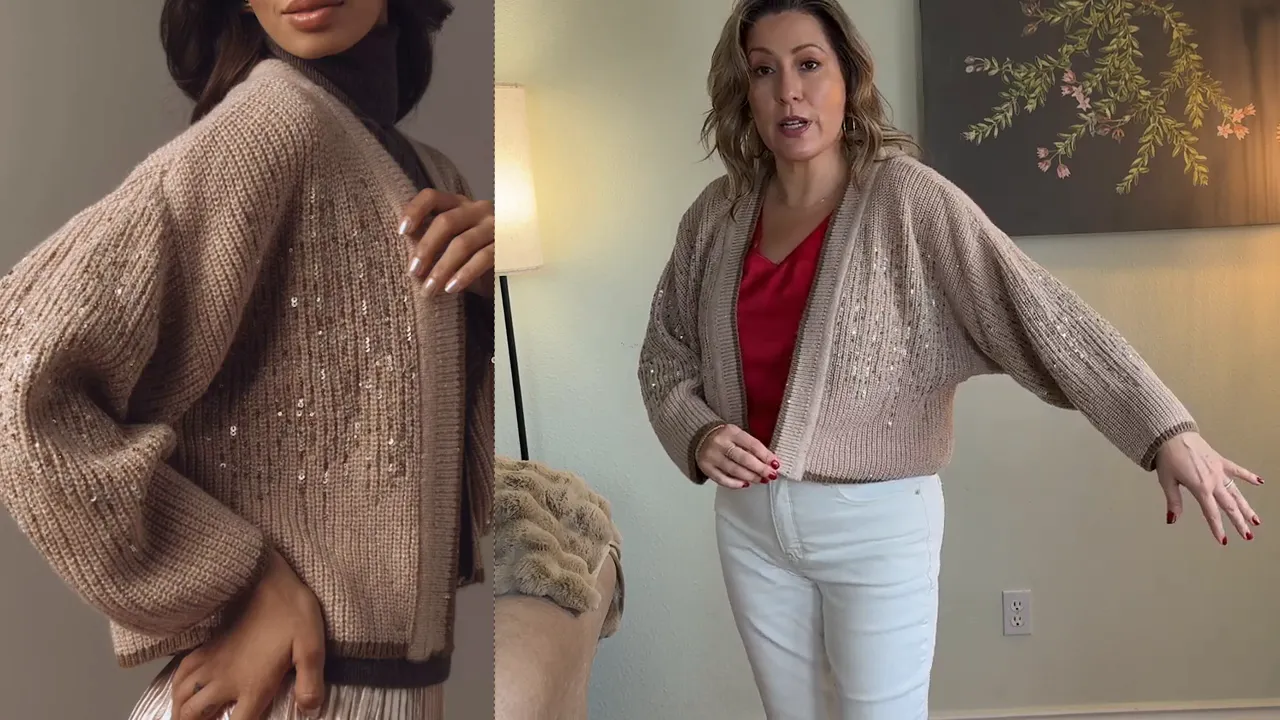 Sparkly Cardigan displaying its sparkles and neutral color